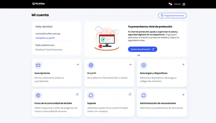 Interfaz de McAfee Antivirus